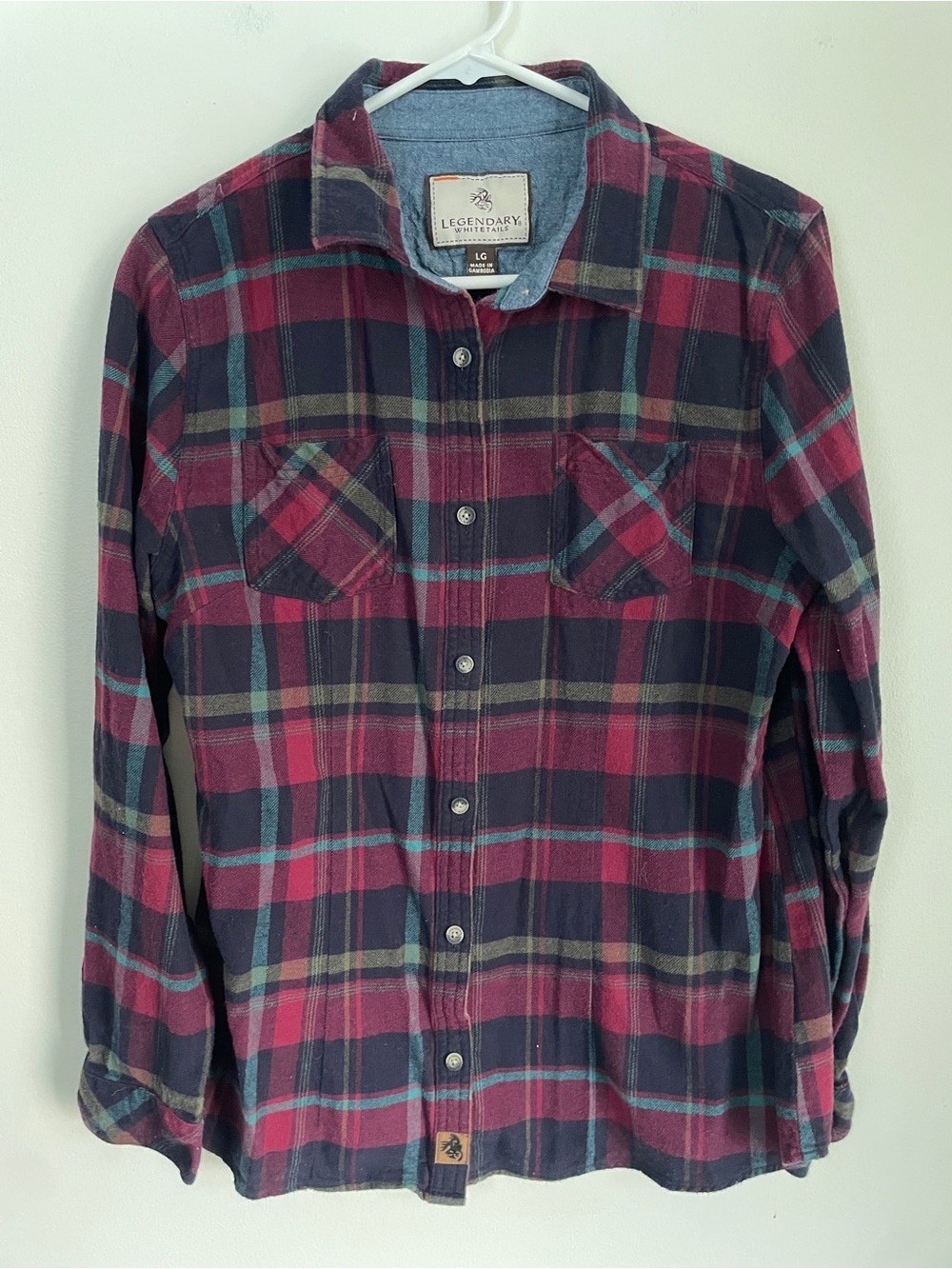 Legendary Whitetails Women's Burgundy and Navy Plaid Button-Down Shirt